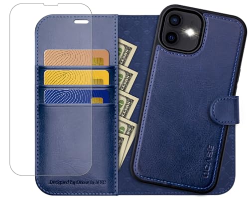 OCASE iPhone 12 Hülle(2in1) Leder Stoßfestes Case [Abnehmbare magnetische Hülle] [Kabelloses Laden] [mit Schutzfolie] iPhone 12 Pro Handyhülle RFID Schutzhülle Etui Klapphülle Blau von OCASE
