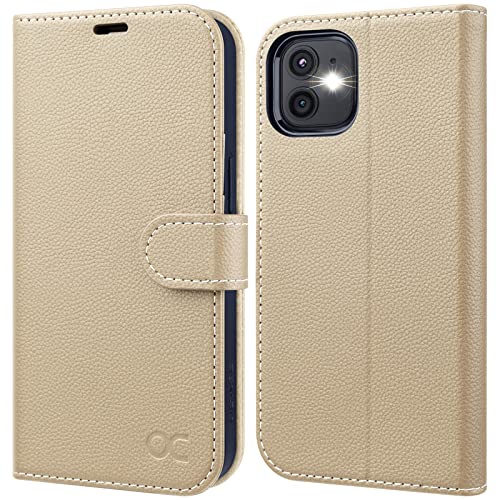 OCASE iPhone 12 Hülle iPhone 12 Pro Handyhülle [Premium PU Leder] [Kartenfach] [Magnetverschluss] Lederhülle RFID Schutzhülle Klapphülle Case Cover Etui Kompatibel für iPhone 12/12Pro Aprikose Litschi von OCASE