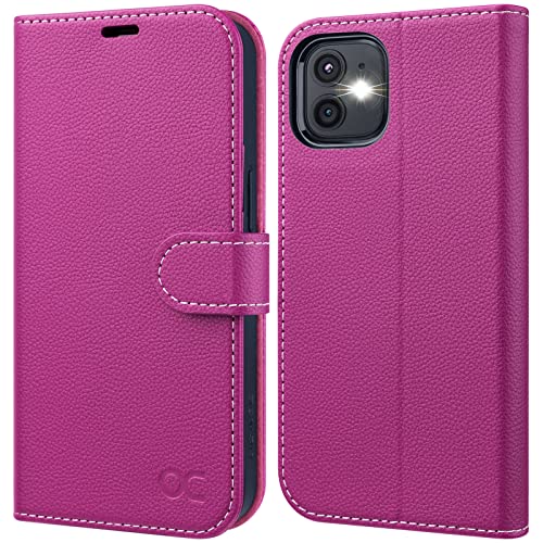OCASE iPhone 12 Hülle iPhone 12 Pro Handyhülle [Premium PU Leder] [Kartenfach] [Magnetverschluss] Lederhülle RFID Schutzhülle Klapphülle Case Cover Etui Kompatibel für iPhone 12/12Pro Rosarot Litschi von OCASE