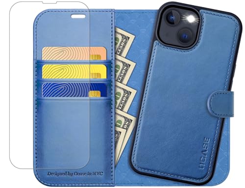 OCASE iPhone 13 Hülle(2in1) Leder Stoßfestes Case [Abnehmbare magnetische Hülle] [Kabelloses Laden] [mit iPhone 13 Schutzfolie] Handyhülle RFID Schutzhülle Etui Klapphülle Hellblau von OCASE