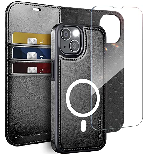 OCASE iPhone 13 Hülle(2in1) Leder Stoßfestes Case [Abnehmbare magnetische Hülle] [Kabelloses Laden] [mit iPhone 13 Schutzfolie] Handyhülle RFID Schutzhülle Etui Klapphülle Schwarz von OCASE