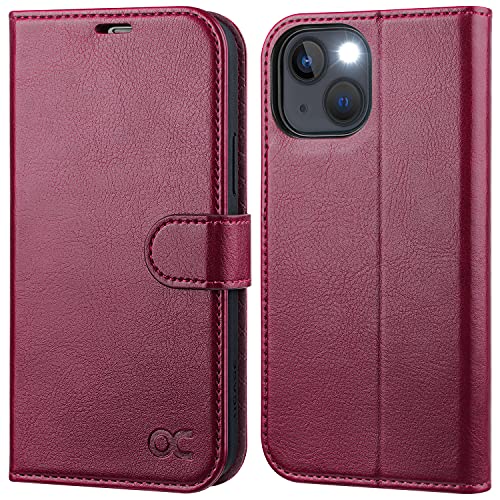 OCASE iPhone 13 Hülle Handyhülle [Premium PU Leder] [Kartenfach] [Magnetverschluss] RFID Schutzhülle Klapphülle Handytasche Lederhülle Flip Case Cover Tasche Etui Kompatibel für iPhone 13 Burgundy von OCASE