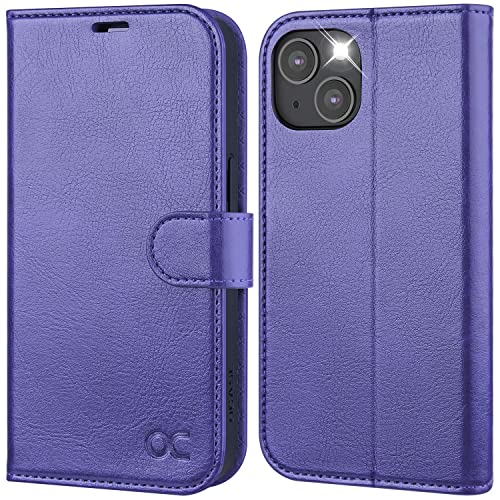 OCASE iPhone 14 Hülle Handyhülle [Premium PU Leder] [Kartenfach] [Magnetverschluss] RFID Schutzhülle Klapphülle Handytasche Lederhülle Tasche Etui Kompatibel für iPhone 14 (6,1 Zoll) Violett von OCASE