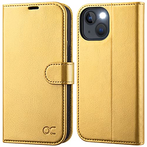 OCASE iPhone 14 Plus Hülle Handyhülle [Premium PU Leder] [Kartenfach] [Magnetverschluss] RFID Schutzhülle Klapphülle Handytasche Lederhülle Tasche Etui Kompatibel für iPhone 14 Plus Gold von OCASE