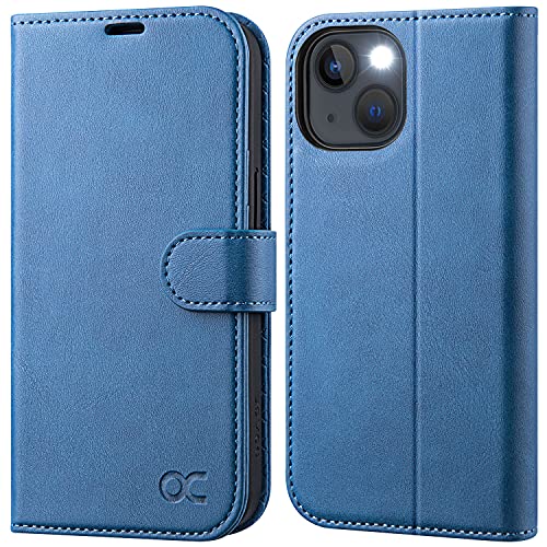 OCASE iPhone 14 Plus Hülle Handyhülle [Premium PU Leder] [Kartenfach] [Magnetverschluss] RFID Schutzhülle Klapphülle Handytasche Lederhülle Tasche Etui Kompatibel für iPhone 14 Plus Hellblau von OCASE