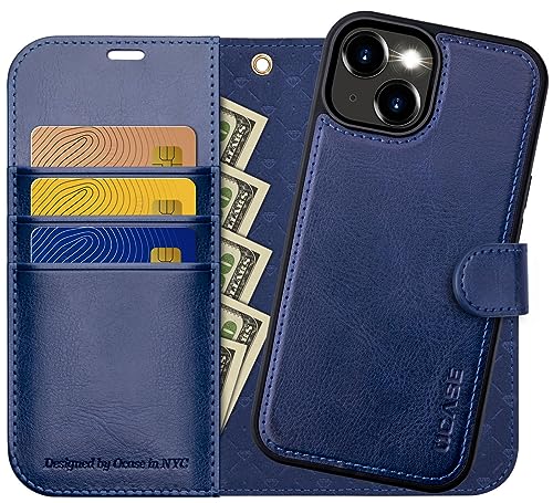 OCASE iPhone 15 Hülle(2in1) Leder Stoßfestes Case [Abnehmbare magnetische Hülle] [Kabelloses Laden] [Kartenfach] iPhone Handyhülle RFID Schutzhülle Etui Klapphülle Blau 6,1 Zoll von OCASE