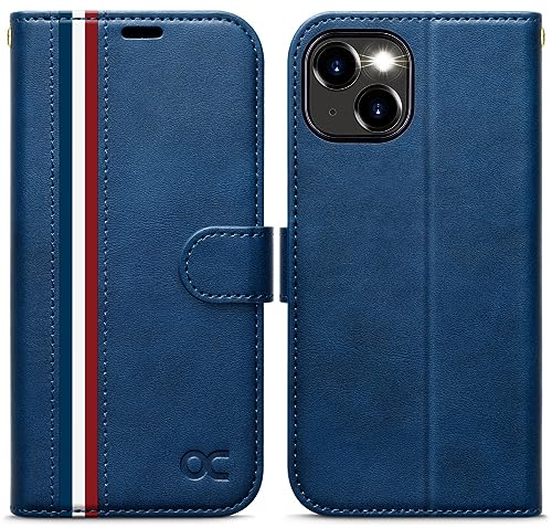 OCASE iPhone 15 Hülle Handyhülle [Premium PU Leder] [Kartenfach] [Standfunktion] RFID Schutzhülle Klapphülle Handytasche Lederhülle Kompatibel für iPhone 15 Stilvoll Blau von OCASE