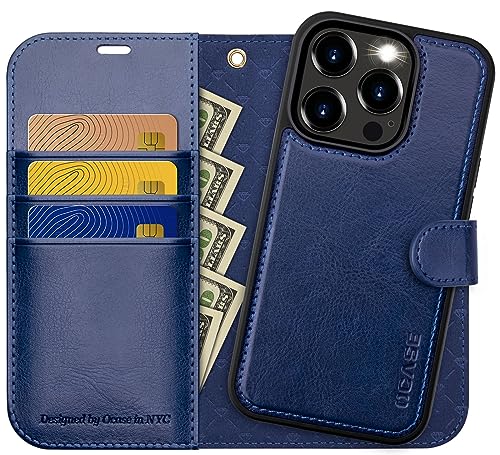 OCASE iPhone 15 Pro Hülle(2in1) Leder Stoßfestes Case [Abnehmbare magnetische Hülle] [Kabelloses Laden] [Kartenfach] iPhone Handyhülle RFID Schutzhülle Etui Klapphülle Blau 6,1 Zoll von OCASE