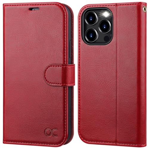 OCASE iPhone 15 Pro Hülle Handyhülle [Premium PU Leder] [Kartenfach] [Standfunktion] RFID Schutzhülle Klapphülle Handytasche Lederhülle Kompatibel für iPhone 15 Pro Rot von OCASE