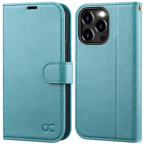 OCASE iPhone 15 Pro Max Hülle Handyhülle [Premium PU Leder] [Kartenfach] [Standfunktion] RFID Schutzhülle Klapphülle Handytasche Lederhülle Kompatibel für iPhone 15 Pro Max Blauer See von OCASE