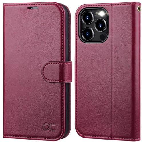 OCASE iPhone 15 Pro Max Hülle Handyhülle [Premium PU Leder] [Kartenfach] [Standfunktion] RFID Schutzhülle Klapphülle Handytasche Lederhülle Kompatibel für iPhone 15 Pro Max Burgundy von OCASE