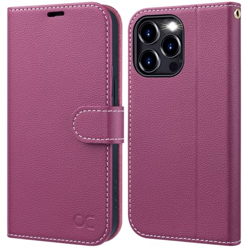 OCASE iPhone 15 Pro Max Hülle Handyhülle [Premium PU Leder] [Kartenfach] [Standfunktion] RFID Schutzhülle Klapphülle Handytasche Lederhülle Kompatibel für iPhone 15 Pro Max Rosarot Litschi von OCASE