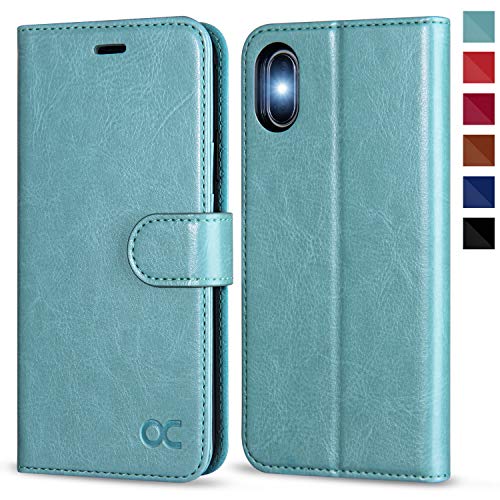 OCASE iPhone XS Hülle iPhone X Hülle iPhone 10 Hülle Handyhülle [Premium Leder] [Standfunktion] [Kartenfach] Schlanke Leder Brieftasche Handyhülle für iPhone X/XS (5,8 Zoll) Minzgrün von OCASE