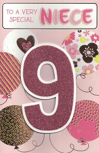 Geburtstagskarte zum 9. Geburtstag der Nichte, rosa Glitzer-Design mit Herzen und Blumen Geburtstagskarte zum 9. Geburtstag der Nichte, rosa Glitzer-Design mit Herzen und Blumen von OCCASIONS EXPRESS