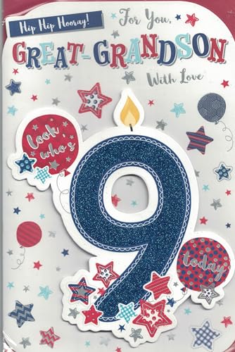 Geburtstagskarte zum 9. Geburtstag des Urenkels, Hip Hip Hooray, blaue und rote Sterne Geburtstagskarte zum 9. Geburtstag des Urenkels, Hip Hip Hooray, blaue und rote Sterne von OCCASIONS EXPRESS