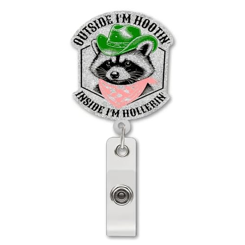Ausweishalter mit Aufschrift "Outside I'm Hootin Inside I'm Hollerin Raccoon", einziehbar, für Krankenschwestern, Krankenpfleger, medizinische Arbeiter und Lehrer, lustiger Ausweishalter mit Aufschrift "Outside I'm Hootin Inside I'm Hollerin Raccoon", einziehbar, für Krankenschwestern, Krankenpfleger, medizinische Arbeiter und Lehrer, lustiger von OCOUYVD