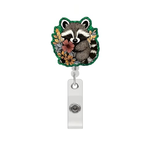 Ausweishalter mit niedlichem Waschbär mit Blumen, lustiger Waschbär-Ausweishalter, einziehbar, mit drehbarem Krokodilclip, Ausweishalter für RN, LPN, CNA, Krankenschwester, Arzt, Assistent Ausweishalter mit niedlichem Waschbär mit Blumen, lustiger Waschbär-Ausweishalter, einziehbar, mit drehbarem Krokodilclip, Ausweishalter für RN, LPN, CNA, Krankenschwester, Arzt, Assistent von OCOUYVD