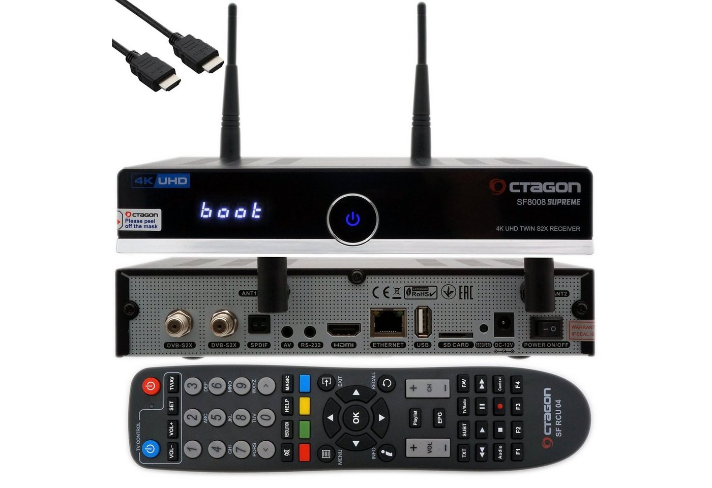 OCTAGON SF8008 4K SUPREME UHD E2 DVB-S2X Linux PVR Twin Sat Receiver mit 250GB SAT-Receiver von OCTAGON