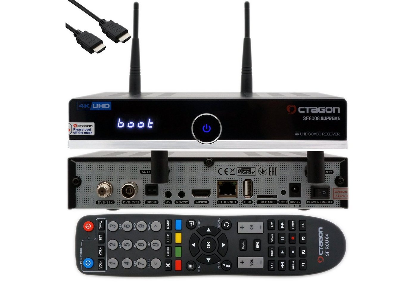 OCTAGON SF8008 SUPREME 4K UHD E2 DVB-S2X & DVB-C/T2 Linux Combo Receiver mit SAT-Receiver von OCTAGON