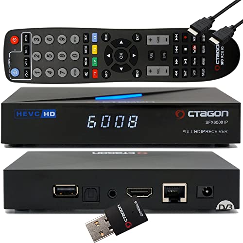 OCTAGON SFX6008 IP H.265 HEVC Full-HD E2 Linux Set-Top Box & Smart Receiver, Internet TV Receiver mit Sat to IP TV Client Support, DLNA, YouTube, Web-Radio, 300Mbit WLAN Stick + EasyMouse HDMI-Kabel von OCTAGON