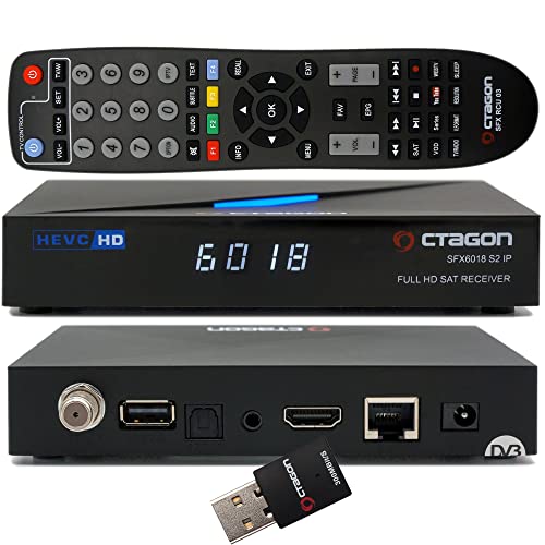 OCTAGON SFX6018 S2+IP 1x DVB-S2 HD H.265 HEVC, E2 Linux Smart Receiver, Satelliten Receiver, Aufnahmefunktion, Kartenleser, YouTube, Web-Radio, 300Mbit WiFi Stick, HDMI von OCTAGON