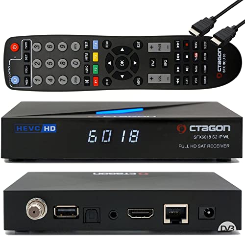 OCTAGON SFX6018 S2+IP WL H.265 HEVC 1x DVB-S2 HD E2 Linux Smart Receiver, Satelliten Receiver mit Aufnahmefunktion, Kartenleser, YouTube, Web-Radio, 150Mbit WLAN und EasyMouse HDMI-Kabel, Schwarz von OCTAGON