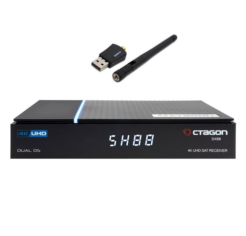 OCTAGON SX88 V2 4K UHD mit 600Mbit/s WLAN Stick Sat IP Satellitenreceiver von OCTAGON