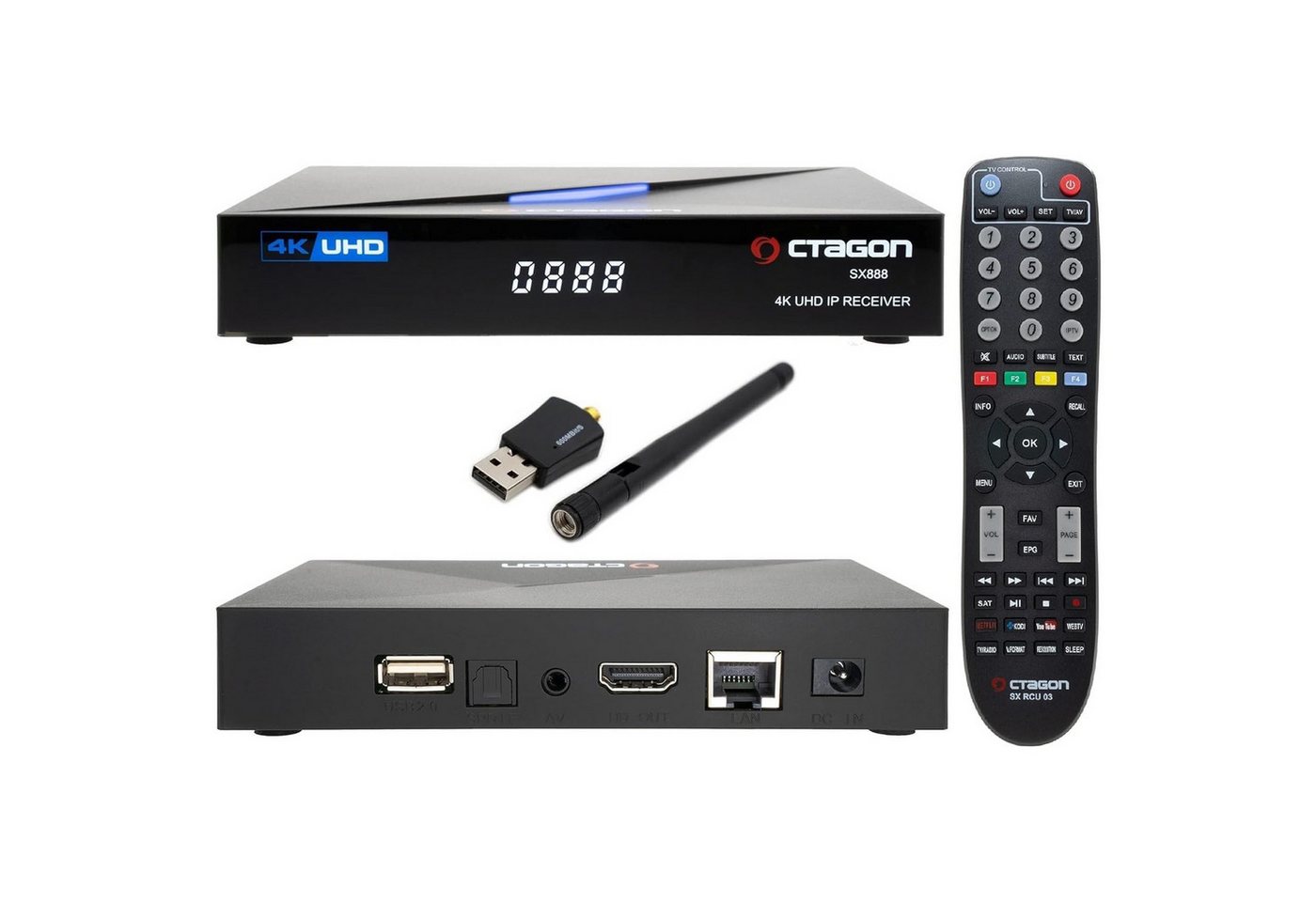OCTAGON Streaming-Box SX888 4K UHD IP H.265 HEVC IPTV Set-Top Box + 600 Mbits Wifi Stick OCTAGON Streaming-Box SX888 4K UHD IP H.265 HEVC IPTV Set-Top Box + 600 Mbits Wifi Stick von OCTAGON