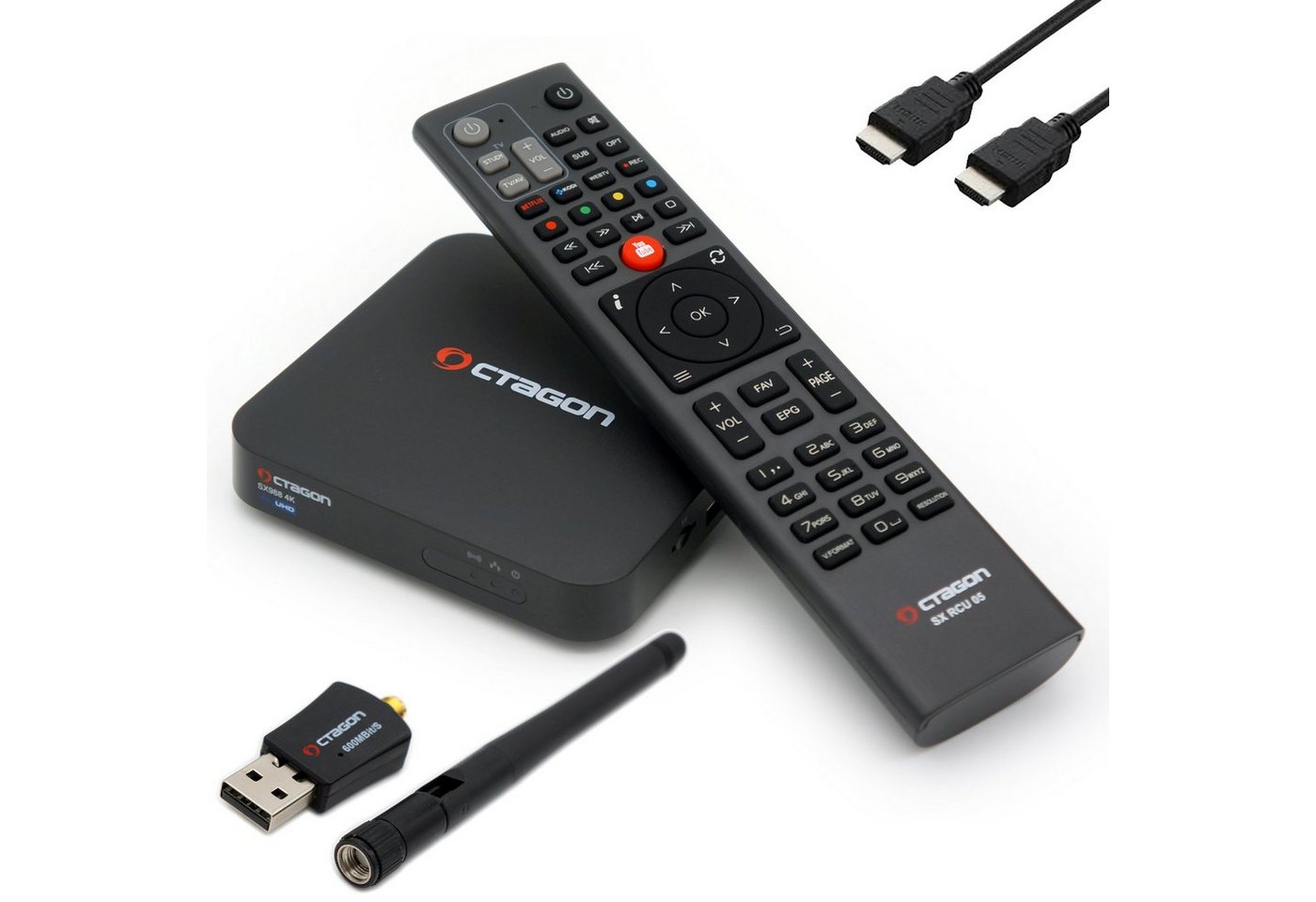 OCTAGON Streaming-Box SX988 4K UHD IP H.265 HEVC IPTV Box + 600 Mbits 5G WiFi Stick, IPTV Support, Media Player, YouTube, Sat to IP Support OCTAGON Streaming-Box SX988 4K UHD IP H.265 HEVC IPTV Box + 600 Mbits 5G WiFi Stick, IPTV Support, Media Player, YouTube, Sat to IP Support von OCTAGON