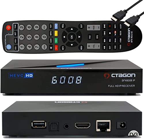 Octagon SFX6008 IP Full-HD H.265 HEVC, E2 Linux Set-Top Box & Smart Internet TV Receiver, Sat to IP TV Client Support, DLNA, YouTube, Web-Radio, HDMI, schwarz von OCTAGON