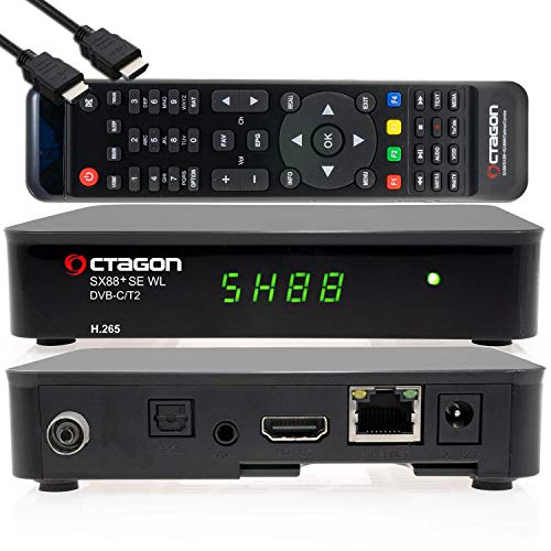 Octagon SX88+ SE WL H.265 HD Mini Hybrid Receiver DVB-C/T2, TV Box schwarz – DVB-C/DVBT 2, USB, Multimedia Abspieler, LAN, WLAN, HDMI Kabel gratis, 12V für Camping, IR-Empfänger von OCTAGON