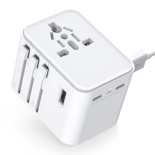 2025 Neueste Reiseadapter Weltweit, Universal Reisestecker mit 2USB A und 2 USB C,Internationaler Stecker Traval Adapter für Deutschland USA England Australien Japan,Travel Essentials (White) von OCTFUL