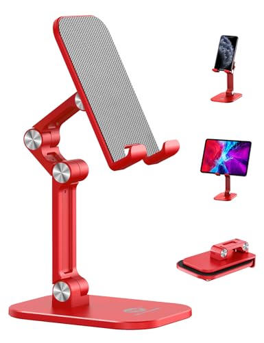 OCYCLONE Handy-Ständer, verstellbare Höhe und Winkel, Handy-Ständer für Schreibtisch, faltbar, größerer iPhone-Ständer, kompatibel mit 10,2 - 27,9 cm (4 - 11 Zoll), für alle Handys/iPad/Tablets, Rot von OCYCLONE