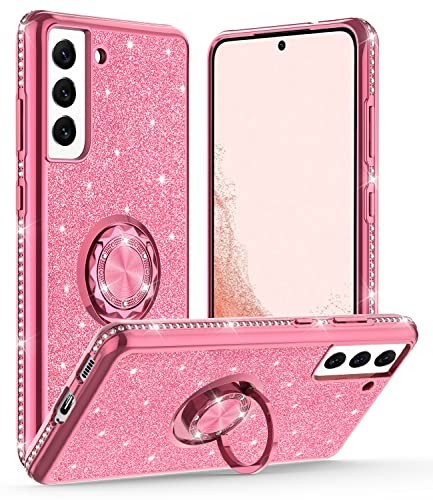 OCYCLONE Kompatibel mit Samsung Galaxy S22 Plus 5G Hülle, Glitzer Cover Case mit 360 Grad Drehbarem Ringhalter, TPU Bumper Schutzhülle Handyhülle für Samsung S22 Plus 6,6 Zoll - Rosa von OCYCLONE