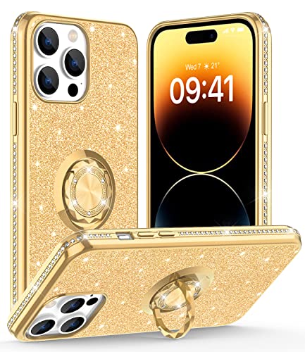 OCYCLONE Kompatibel mit iPhone 14 Pro Hülle 6,1 Zoll, Glitzer Sparkle Diamant Cover mit Ring Ständer Schutzhülle Kompatibel für iPhone 14 Pro Hülle für Frauen Mädchen - Glod von OCYCLONE