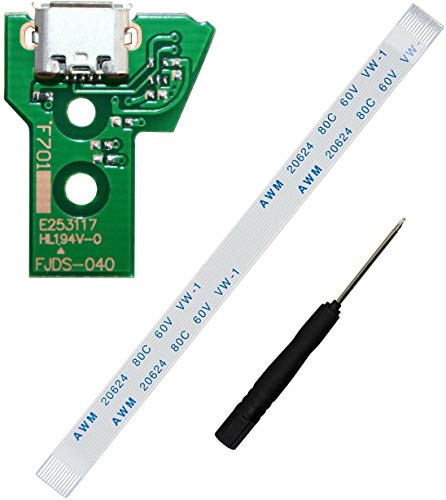 Micro USB Ladeanschluss Buchse Board mit Flex Flachbandkabel Schraubendreher für PS4 Controller Board JDS-040 JDS 040 Version von OCity