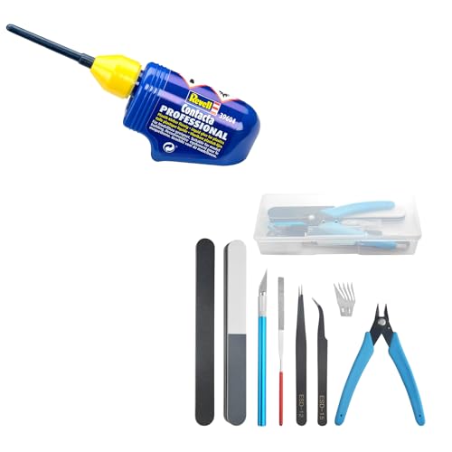 Revel Contacta Modellkleber & Premium-Modellbau-Werkzeug-Set, perfektes Set für Kunststoff-Modellbau, 25 g Kleber und 9-teiliges Werkzeug-Set Revel Contacta Modellkleber & Premium-Modellbau-Werkzeug-Set, perfektes Set für Kunststoff-Modellbau, 25 g Kleber und 9-teiliges Werkzeug-Set von ODN Gift Supplies
