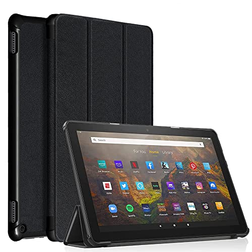 ODQQDO Fire HD 10 Tablet Hülle für Amazon Kindle Fire HD 10 & 10 Plus(13 Generation,2023), PU Leder mit Auto aufwachen/Schlaf Funktion,Nicht kompatibel mit iPad,Samsung(Black) von ODQQDO