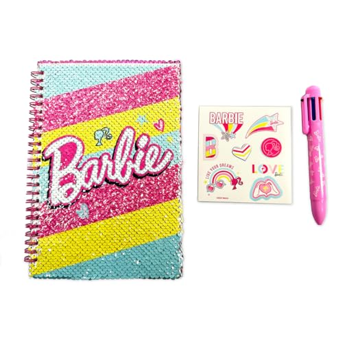 ODS - Barbie My Notebook, Notizbuch mit wendbaren Pailletten, Seiten mit Linien, weiße Seiten und Zeichnungen zum Ausmalen, inklusive mehrfarbigem Stift und 1 Blatt Barbie-Sticker, 15 x 21 cm ODS - Barbie My Notebook, Notizbuch mit wendbaren Pailletten, Seiten mit Linien, weiße Seiten und Zeichnungen zum Ausmalen, inklusive mehrfarbigem Stift und 1 Blatt Barbie-Sticker, 15 x 21 cm von ODS