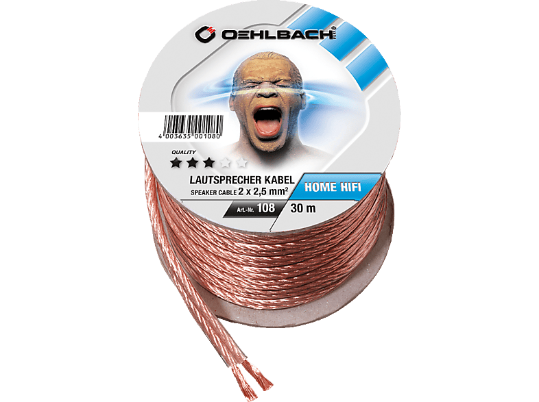 OEHLBACH Speaker Wire SP-25 3000 Lautsprecherkabel 2 x 2,5 qmm, Mini Spule, Lautsprecherkabel, 30 m von OEHLBACH