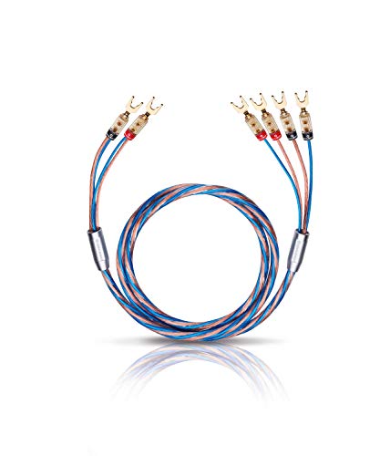 Oehlbach Bi-Tech 4 L 300 - Lautsprecherkabel-Set Bi-Wiring versilbert 2x2,5/2x4,0 mm² mit Kabelschuh-Verbinder - 2 x 3 m - blau/Kupfer von OEHLBACH