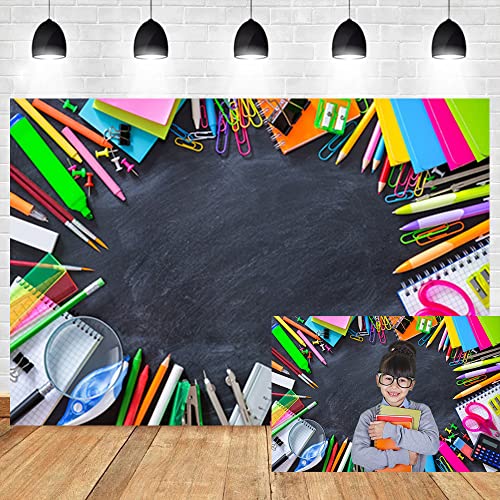 OERJU 1,8 x 1,2 m Back to School Hintergrund Tafel Klasse Lernwerkzeuge Fotografie Hintergrund Schule Klassenzimmer Bleistift Notizbuch Student Kinder Portrait Fotoshooting Vinyl Studio Supplies von OERJU