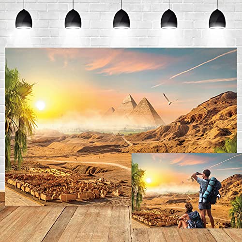 OERJU 2,4 x 1,8 m Sonnenuntergang Ägypten Hintergrund Ägyptische Wüste Pyramide Antike Zivilisation Hintergrund für Panoramafotografie Ägyptische Reise Thema Banner Erwachsene Portraits Foto Vinyl von OERJU