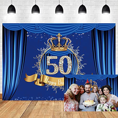 OERJU Hintergrund zum 50. Geburtstag, königsblauer Vorhang, luxuriös, goldblaue Krone, Fotografie-Hintergrund, Jungen, Mann, Geburtstagsfeier, Party, Kuchen, Tischdekoration, Portrait, Foto, Vinyl OERJU Hintergrund zum 50. Geburtstag, königsblauer Vorhang, luxuriös, goldblaue Krone, Fotografie-Hintergrund, Jungen, Mann, Geburtstagsfeier, Party, Kuchen, Tischdekoration, Portrait, Foto, Vinyl von OERJU