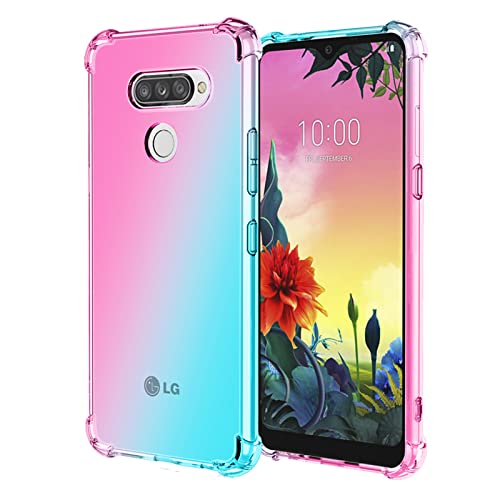 OEURVQO Schutzhülle für LG K50, LG Q60, transparent, niedlicher Farbverlauf, bunt, schlank, weich, TPU, stoßfest, kratzfest, Schutzhülle für LG K50 (Rosa-Grün) von OEURVQO