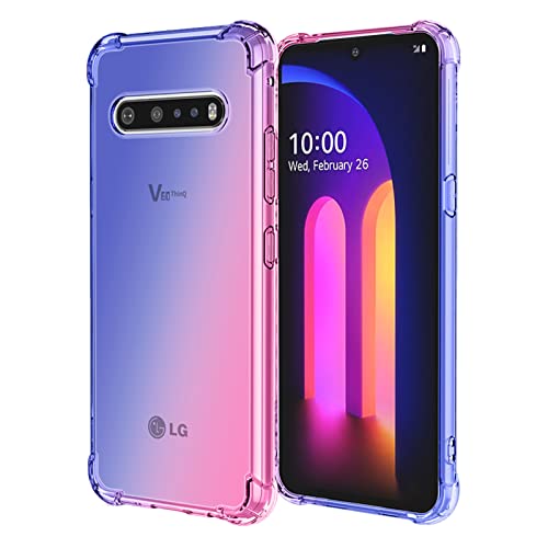 OEURVQO Schutzhülle für LG V60 ThinQ 5G, transparent, niedlicher Farbverlauf, bunt, dünn, weich, TPU, stoßfest, kratzfest, Schutzhülle für LG V60 ThinQ (Blau/Rosa) von OEURVQO