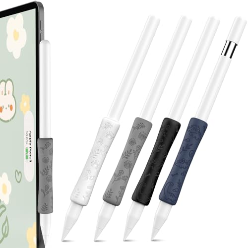 4 Stück Apple Pencil Griff Blumen Gravierte Silikon Apple Pencil Hülle Grip Kompatibel mit Apple Pencil Pro, Apple Pencil2. Generation und Apple Pencil USB-C (Weiß/Hellgrau/Schwarz/Mitternachtsblau) 4 Stück Apple Pencil Griff Blumen Gravierte Silikon Apple Pencil Hülle Grip Kompatibel mit Apple Pencil Pro, Apple Pencil2. Generation und Apple Pencil USB-C (Weiß/Hellgrau/Schwarz/Mitternachtsblau) von OFELUMTIZE