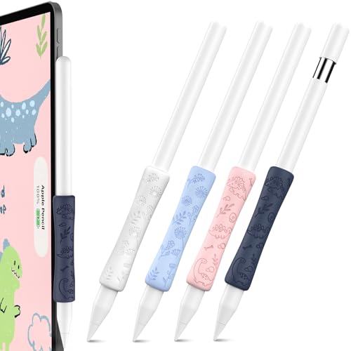 Niedliche Silikon-Griffe für Apple Pencil 2. / USB-C/Pro, ergonomischer iPence-Griff, mehrfarbig, rutschfeste Abdeckungen (Weiß/Hellblau/Rosa/Blau), 4 Stück von OFELUMTIZE