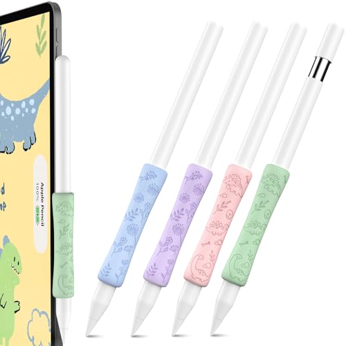 OFELUMTIZE 4 Stück Apple Pencil Griff Blumen Gravierte Silikon Apple Pencil Hülle Grip Kompatibel mit Apple Pencil Pro, Apple Pencil2. Generation und Apple Pencil USB-C (Rosa/Lila/Blau/Grün) von OFELUMTIZE
