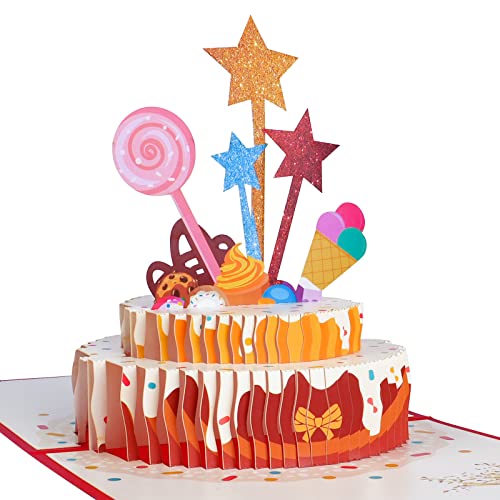 OFFCUP 3D Pop up Geburtstagskarte, Happy Birthday Karte, Geburtstagsgrusskarte mit Umschlag, Geburtstag karte mit Torte fuer Kinder Frauen Mama Papa Frau Mann Geschaeft von OFFCUP